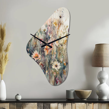 Orange Green Daisy Tranquility - Asymmetric Metal Wall Clock